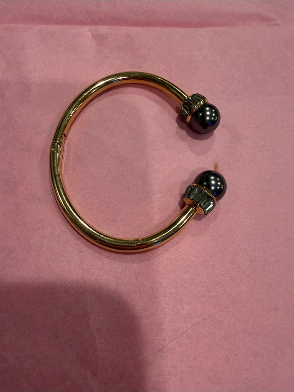 henri bendel Gold Open Cuff Bracelet with Dark Pearl Ends